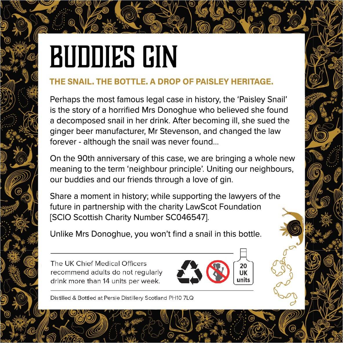 Limited Edition Donoghue v Stevenson 500ml Buddies Gin - Buddies Gin